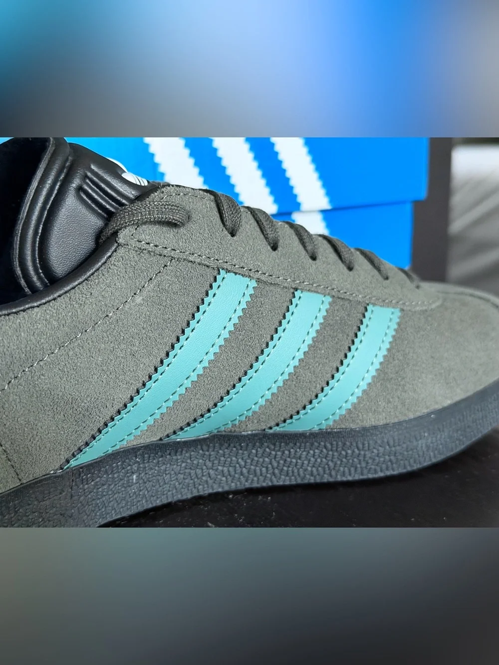 Adidas Gazelle Suede Sneakers in Grey with Mint Accents
